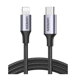 Кабель UGREEN US304 USB-C to Lightning M/M Cable Aluminum Shell Braided 2m MFi (Black) (UGR-60761)